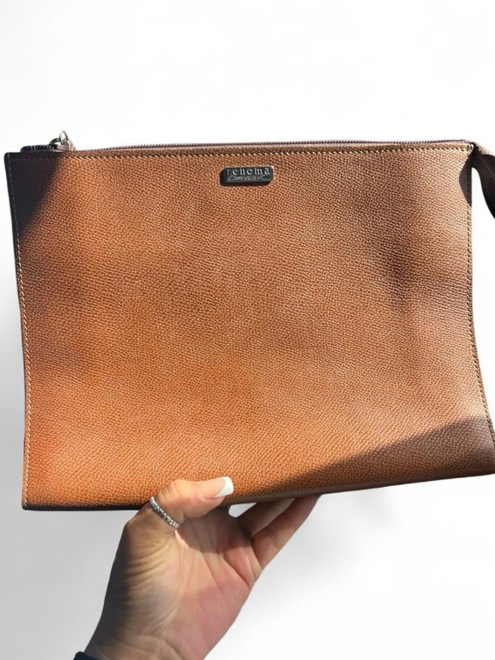 Renoma Paris brown Leather Zip Clutch With pebbled finish